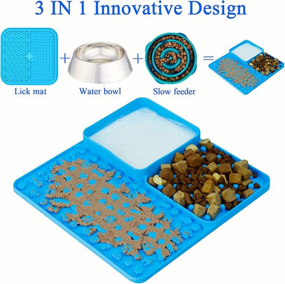 3 in 1 Lick Mat for Dogs/Cats, Dogs/Cats Lick Mat, Dogs/Cats Food Mat, Premium Lick Mats with Suction Cups, Slow Down The Pet's Eating Speed to Help Digestion(Blue)