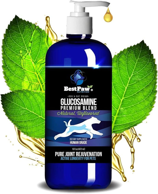 Best Paw Nutrition - Unflavored Liquid Glucosamine for Dogs & Cats - Chondroitin, MSM, Hyaluronic Acid - Dog Arthritis Home Remedy - Joint Supplement for Hip & Joint Pain Relief Pets Love - 16oz