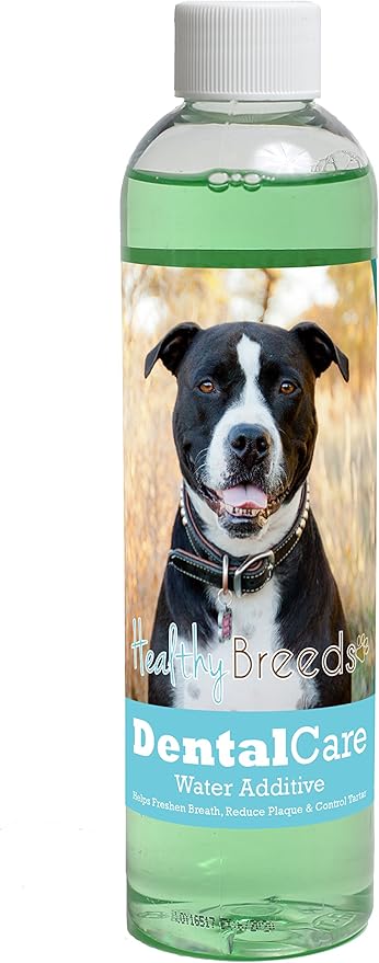 Healthy Breeds Dog Dental Care Water Additive for Pit Bull - Helps Freshen Breath, Reduce Plaque & Control Tartar - Mint Flavor - 8 oz