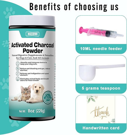 Activated Charcoal for Dogs, Cats, and All Pets, Pet First Aid Kit Antidote for Poisoning, Indigestion & Diarrhea, Gas Relief, 8 oz (Powder)