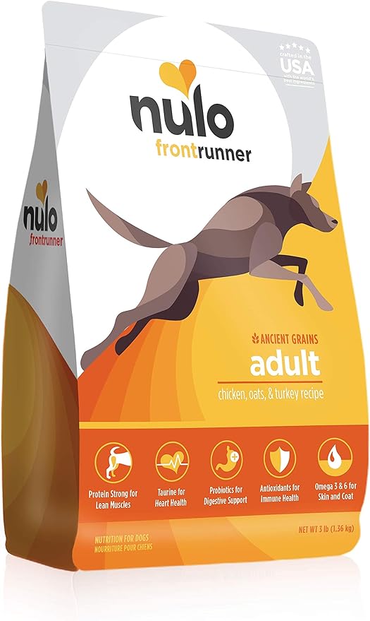 Nulo Frontrunner Dry Dog Food for Adult Dogs - Grain Inclusive Recipe with Chicken, Oats, and Turkey - All Natural Pet Foods with High Taurine Levels - Animal Protein for Lean Strong Muscles