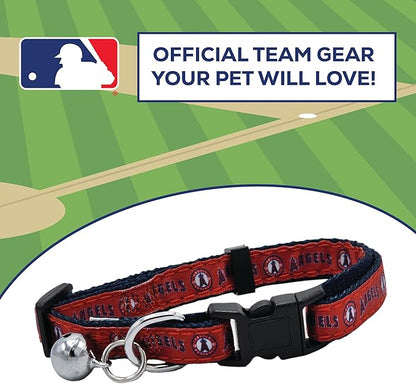 MLB CAT Collar Los Angeles Angels Satin Cat Collar Baseball Team Collar for Dogs & Cats. A Shiny & Colorful Cat Collar with Ringing Bell Pendant