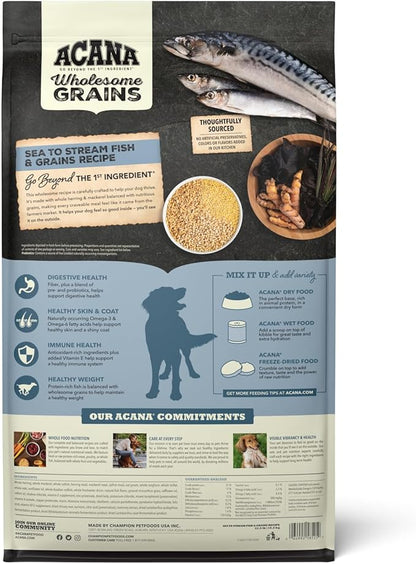 ACANA Wholesome Grains Dry Dog Food, Sea to Stream, Saltwater and Freshwater Fish & Grains Recipe, 22.5lb