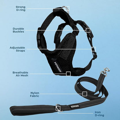Voyager Step-in Lock Dog Harness w Reflective Dog Leash Combo Set with Neoprene Handle 5ft - Supports Small, Medium and Large Breed Puppies/Cats by Best Pet Supplies - Black, L