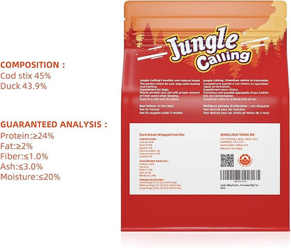 Jungle Calling Duck Wrapped Cod Sticks Dog Treats, Rawhide Free Training Rewards Snacks for Dogs, Natural Chewy Sticks Treats, 10.6oz