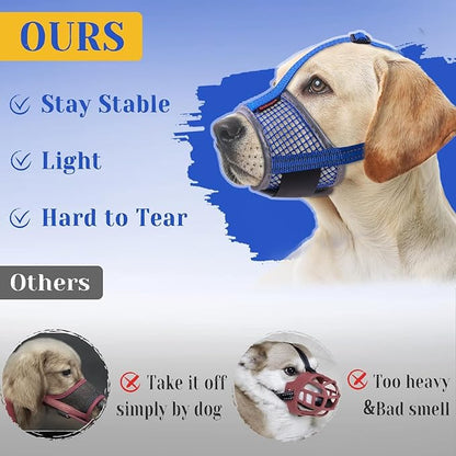 Dog Muzzle, Air Mesh Breathable Muzzle for Medium Large Sized Dogs to Anti & Prevent Biting Barking, Soft Grooming Muzzle for German Shepherd Dog with Reflective & Adjustable Strap(Blue-XXL…