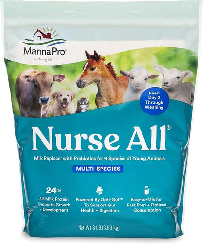 Manna Pro Nurse All Multi Species Milk Replacer with Probiotics for Horses | Formulated with All-Milk Protein to Promote Growth and Development | Helps Support Healthy Gut and Digestions| 8lbs