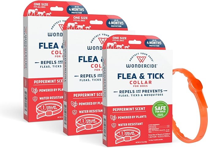 Wondercide - Dog Collar - Flea, Tick, Mosquito Repellent for Dogs - with Natural Essential Oils - Pet and Family Safe - 3PK - Up to 12 Months Protection