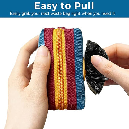 Dog Poop Bag Holder Zippered Pouch, Portable Dog Poop Bag Dispenser with 1 Metal Clip, Fashion Color Matching Canvas Waste Bag Holder for Leashes - 2pack