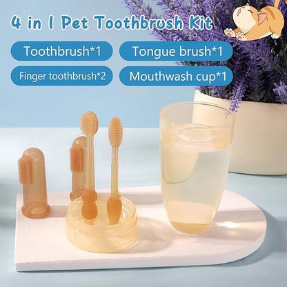 Silicone Soft Cat Dog Toothbrush for Small Breed, Small Tiny Mini Cat Dog Tooth Brushing Kit with Finger Toothbrush & Storage Box, Pet Teeth Cleaning Brush for Puppy Doggie Kitten Canine Dental Care