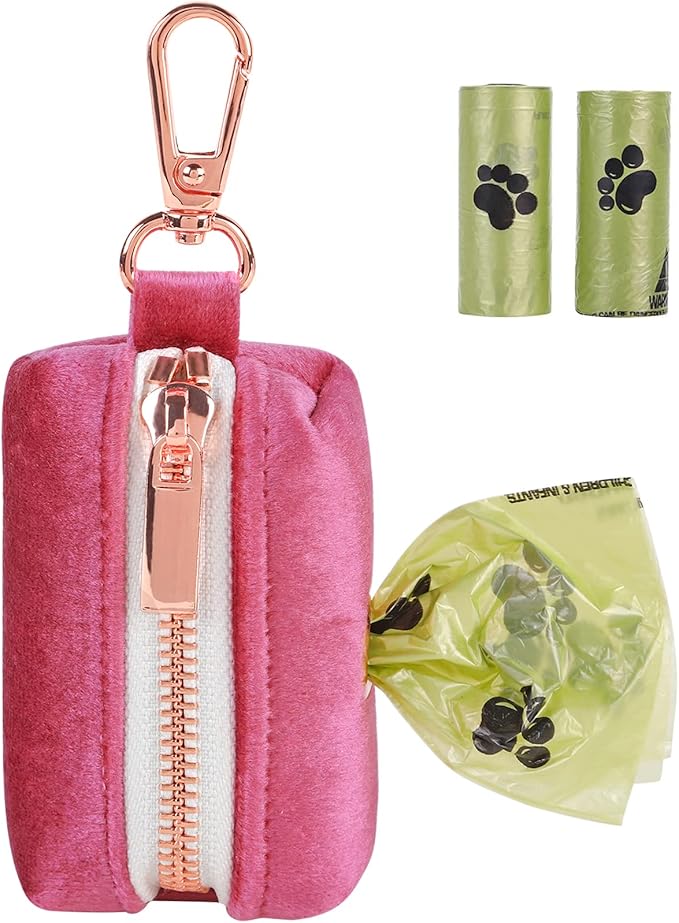 ARING PET Dog Poop Bag Holder, Velvet Doggy Waste Bag Dispenser Attach to Any Leashes, Portable Washable Pet Waste Pouch Dispenser with Metal Zipper
