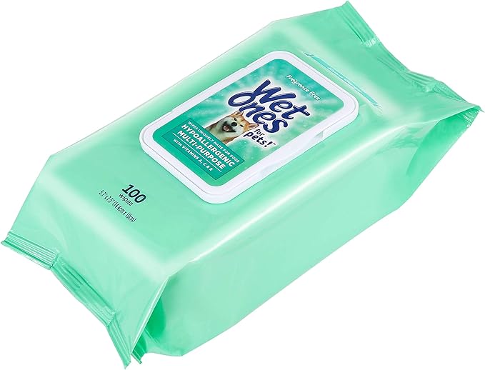 Wet Ones for Pets Hypoallergenic Multi-Purpose Dog Wipes with Vitamins A, C & E | No Fragrance Hypoallergenic Dog Wipes for All Dogs Wipes Multipurpose | 100 Count Pouch Dog Wipes