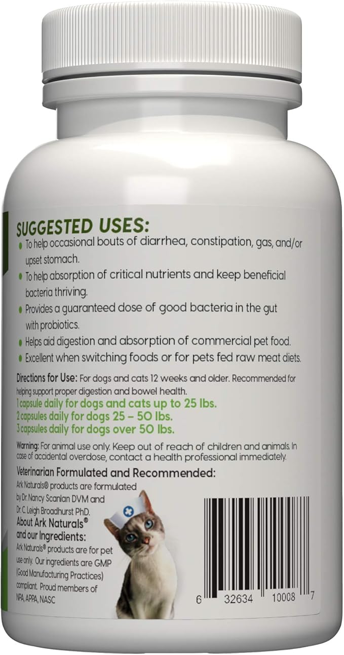 Ark Naturals Gentle Digest Capsules, Vet Recommended Prebiotics and Probiotics to Support Intestinal Balance and Immune System Health in Dogs and Cats, Natural Ingredients, 60 Count