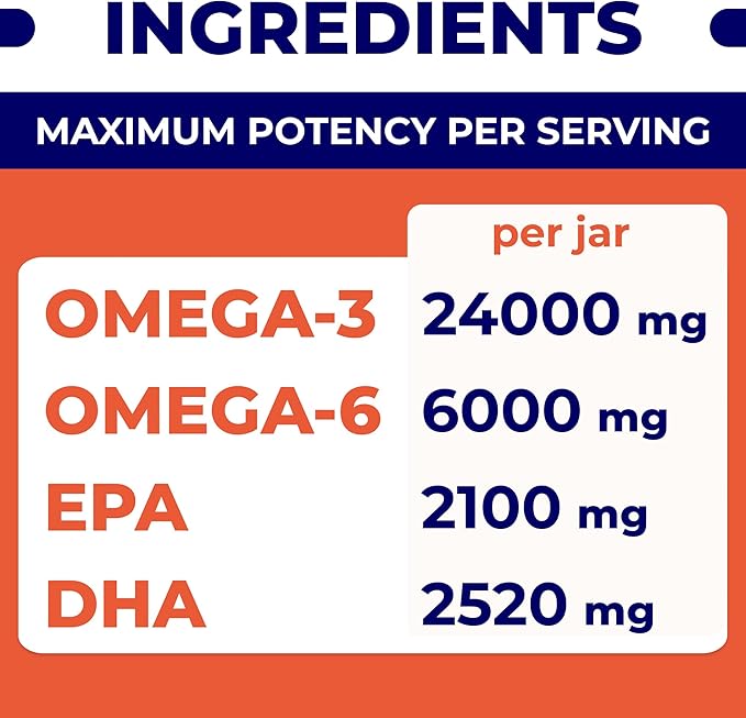 Omega 3 Fish Oil for Dogs (180 Ct) - Skin & Coat Chews - Dry & Itchy Skin Relief + Allergy Support - Shiny Coats - EPA&DHA Fatty Acids - Natural Salmon Oil Chews Promotes Heart, Hip & Joint Support
