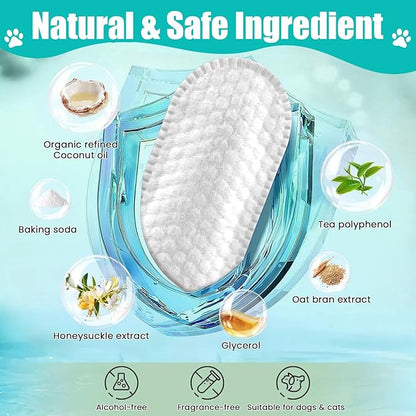 2-Pack Teeth and Ear Cleaner Finger Wipes, Dog and Cat Grooming Kit, Soothing Odor Control, Reduces Dirt and Wax Buildup, Cleans Teeth and Reduces Tartar and Odor, 100 Tablets