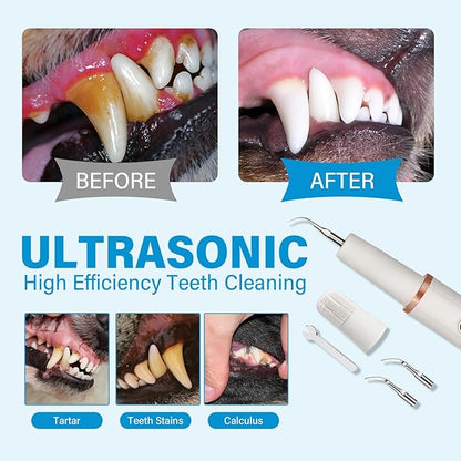 Dog Tooth Brushing Kit, Ultrasonic Dog Teeth Cleaning Kit, Waterproof Pet Dental Care Solution for Plãque, Tãrtar&Cãlculus, Pet Tooth Scaler for Dogs&Cats