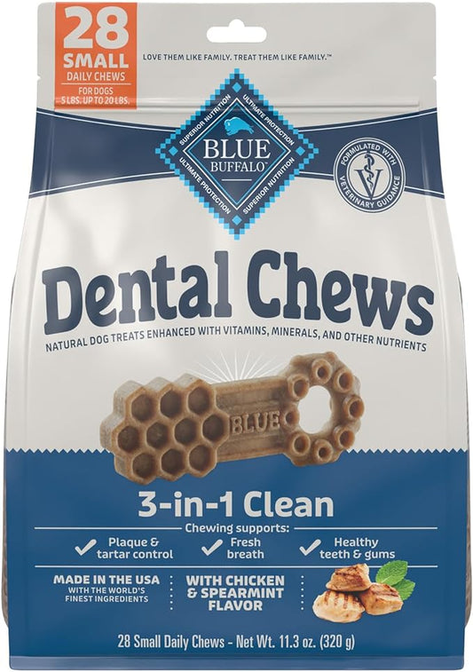 Blue Buffalo Dental Chews Small Natural Dog Treats, Chicken & Spearmint 11.3-oz Bag (28 Count)