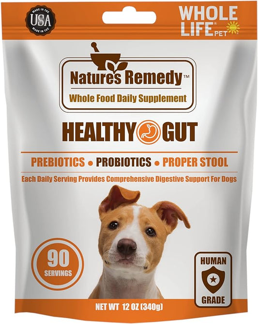 Whole Life Pet Healthy Gut Daily Supplement for Dogs – Probiotics, Prebiotics, Pumpkin. Helps Digestion + Stool Formation. Mixes in Food or with Water for Hydrating Snack