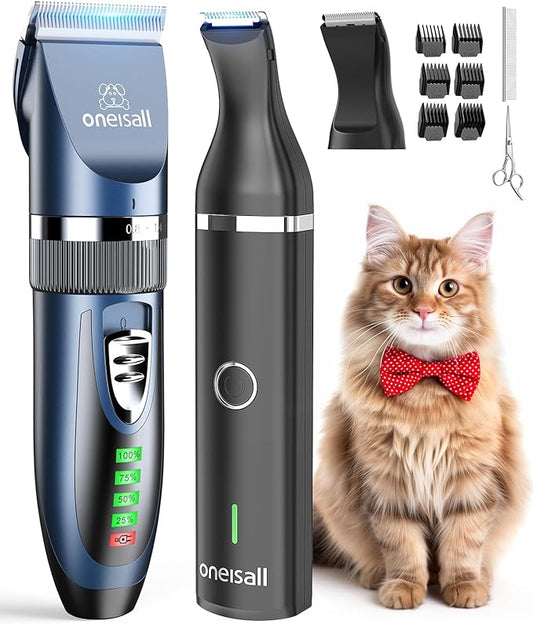 oneisall Cat Clippers for Matted Hair,3 in 1 Cat Grooming Kit,Quiet Cordless Cat Shaver for Matted Long Hair,2 Speed Cat Hair Trimmer,Pet Clippers for Cats and Small Dogs