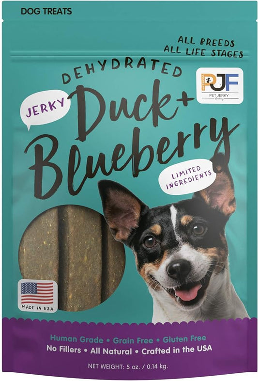 Premium Duck & Blueberry 5 oz. Dog Jerky Treats | 100% Human Grade | USA Made | High Protein | Grain Free | Limited Ingredients | No Filler | BHA-BHT Free | Soft-Tender