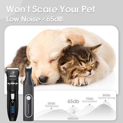 Dog Clippers Grooming Kit for Thick Hair&Coats -4 in 1Low Noise -Rechargeable-Cordless Quiet Paw Trimmer Nail Grinder, Dog Trimmer Grooming,Pet Hair Shaver for Small and Large Dogs Cats