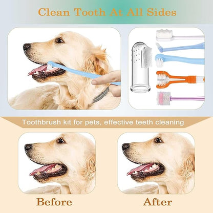 Dog Toothbrush Set,360º Finger Toothbrush for Pet Teeth Cleaning,Puppy Tooth Brushing Kit,Small Dog&Cat Tooth Brushes with Soft Bristles/Triple Head/Dual Side Toothbrush for Kitten Oral Dental Health