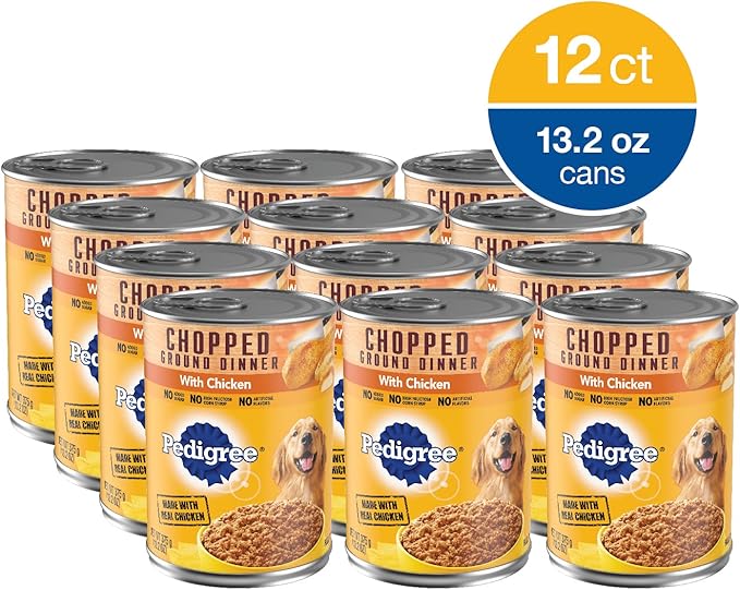 PEDIGREE CHOPPED GROUND DINNER Adult Canned Soft Wet Dog Food with Chicken, 13.2 oz. Cans (Pack of 12)