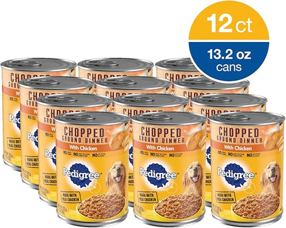 PEDIGREE CHOPPED GROUND DINNER Adult Canned Soft Wet Dog Food with Chicken, 13.2 oz. Cans (Pack of 12)
