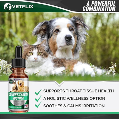 Kennel Cough, Allergy Relief & Natural Respiratory Support - Throat Soother Supplement for Dogs and Cats - Made in USA - Mullen Leaf & Elderberry Blend - Easy Add to Food - 2 Fl.Oz.