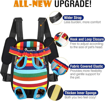 Pawaboo Pet Carrier Backpack, Adjustable Pet Front Cat Dog Carrier Backpack Travel Bag, Legs Out, Easy-Fit for Traveling Hiking Camping for Small Medium Dogs Cats Puppies, Medium, Colorful Strips