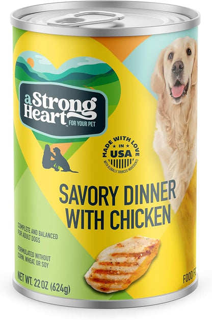 A Strong Heart Wet Dog Food, Savory Dinner with Chicken - 22 oz Cans (Pack of 12), Made in The USA with Real Chicken