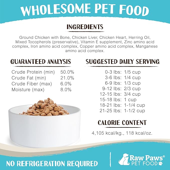 Raw Paws Freeze Dried Dog Food & Cat Food - Chicken Recipe, 16-oz - Made in USA - Freeze-Dried Dog Food, Freeze Dried Raw Dog Food - Raw Dog Food Freeze Dried, Raw Food for Dogs, Freeze Dried Cat Food