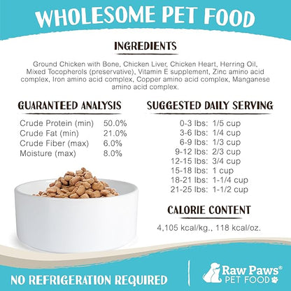 Raw Paws Freeze Dried Dog Food & Cat Food - Chicken Recipe, 16-oz - Made in USA - Freeze-Dried Dog Food, Freeze Dried Raw Dog Food - Raw Dog Food Freeze Dried, Raw Food for Dogs, Freeze Dried Cat Food
