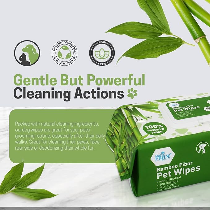 MED PRIDE Pet Wipes XL [8 Packs = 800 Wipes] 8”x8” - 100% Bamboo Fiber Hypoallergenic Dog and Cat Cleaning Wipes with Aloe Vera- Alcohol and Paraben-Free Deodorizing Pet Wipes- Dog/Puppy Bath Wipes