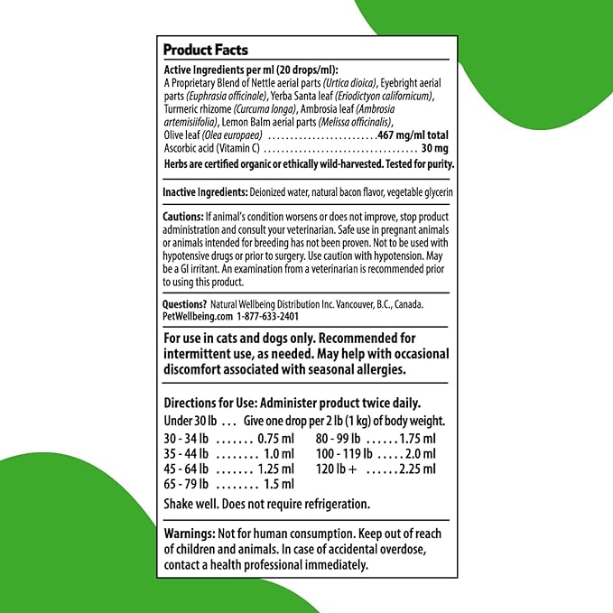 Pet Wellbeing Nettle-Eyebright Gold for Dogs - Vet-Formulated - Seasonal Allergies, Hay Fever, Allergic Rhinitis - Natural Herbal Supplement 2 oz (59 ml)