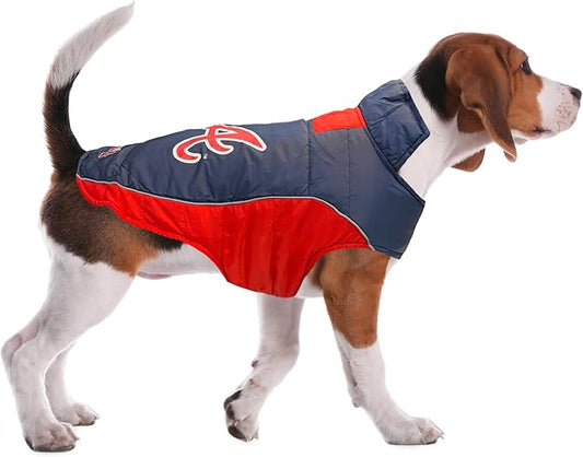 Pets First MLB Atlanta Braves Puffer Vest for Dogs & Cats, Size Medium. Warm, Cozy, and Waterproof Dog Coat, for Small and Large Dogs/Cats. Best MLB Licensed PET Warming Sports Jacket (BRV-4081-MD)