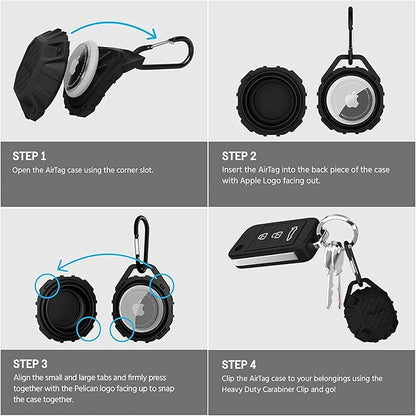 Pelican Marine AirTag Holder - Waterproof AirTag Keychain with Carabiner Clip [Impact Resistant] [Travel Essentials] Protective Apple Air Tag Case for Dog Collar, Backpack, Keys, Luggage - Black