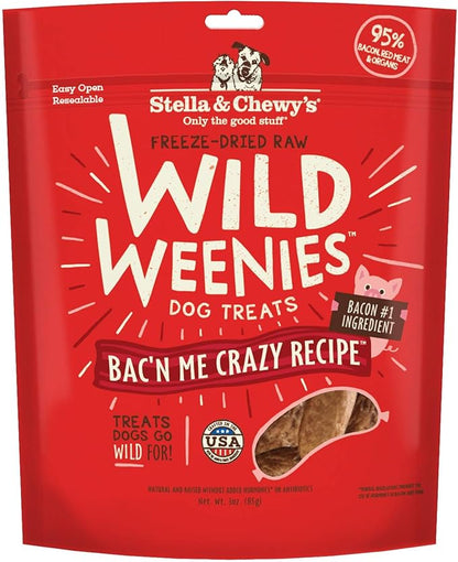 Stella & Chewy's Freeze-Dried Raw Wild Weenies Dog Treats – All-Natural, Protein Rich, Grain Free Dog & Puppy Treat – Great for Training & Rewarding – Bac’n Me Crazy Recipe – 3 oz Bag