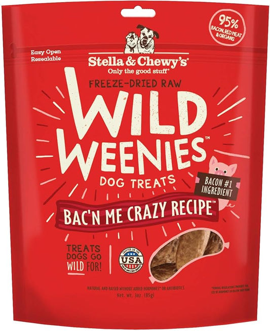 Stella & Chewy's Freeze-Dried Raw Wild Weenies Dog Treats – All-Natural, Protein Rich, Grain Free Dog & Puppy Treat – Great for Training & Rewarding – Bac’n Me Crazy Recipe – 3 oz Bag