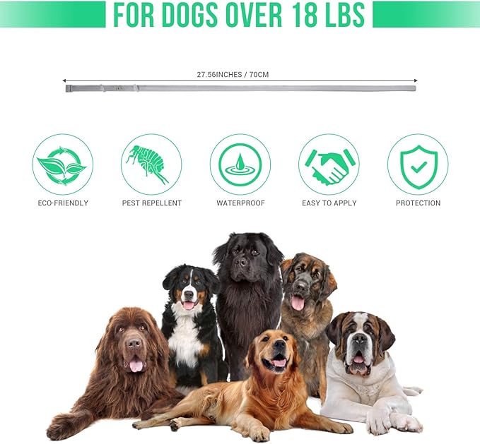 Flea and Tick Collar for Large Dogs with Flea Comb,8-Month Tick and Flea Control for Dogs Above 18 Lbs,Safe & Allergy Free, Waterproof, Adjustable,2 Pack