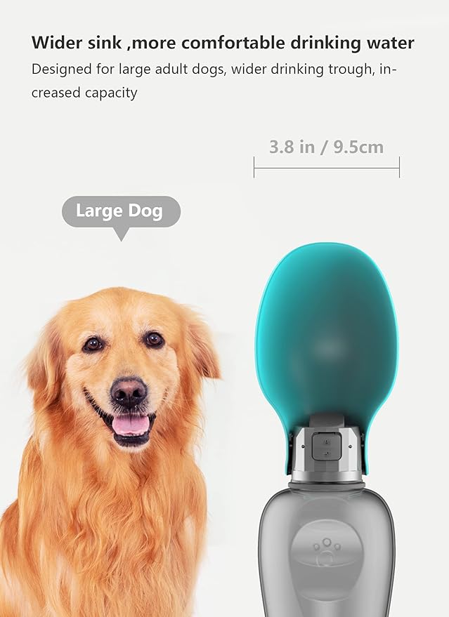 Kalimdor Dog Water Bottle, Leak Proof Portable Puppy Water Dispenser with Drinking Feeder for Pets Outdoor Walking, Hiking, Travel, Food Grade Plastic (27oz Blue)