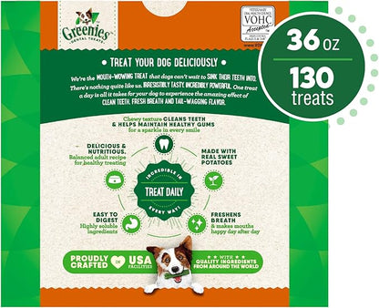 Greenies Teenie Natural Dog Dental Treats, Sweet Potato Flavor, 36 oz. Pack (130 Treats)