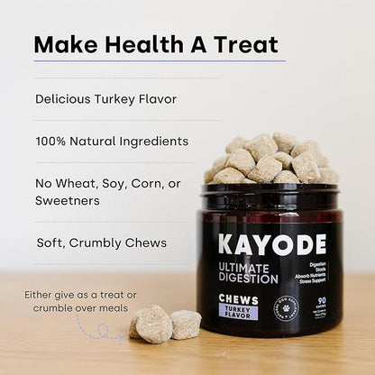 Kayode Ultimate Digestion. Fast Acting Anti-Diarrhea Dog Chews. Dog Fart Remedy. Digestive Enzymes for Dogs, Easy Stool Firmer for Dogs. Led with Safe Pumpkin for Dogs.