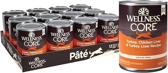 Wellness Natural Pet Food CORE Natural Wet Grain Free Canned Dog Food, Turkey & Chicken, 12.5-Ounce Can (Pack of 12)