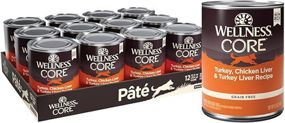 Wellness Natural Pet Food CORE Natural Wet Grain Free Canned Dog Food, Turkey & Chicken, 12.5-Ounce Can (Pack of 12)
