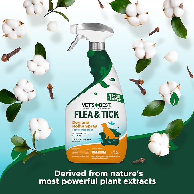 Vet’s Best Flea & Tick Home Spray for Dogs – Cotton Spice Scent Dog Flea & Tick Aid – Made in The USA – Flea & Tick Home Spray – Flea Protection for Dogs – 32 oz