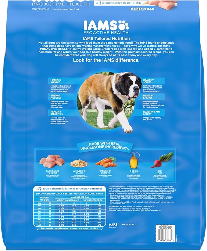 IAMS Adult Healthy Weight Control Large Breed Dry Dog Food with Real Chicken, 29.1 lb. Bag