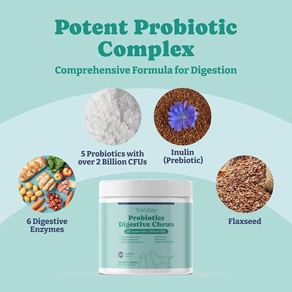 Probiotics for Dogs, Dog Probiotics and Prebiotic with Enzymes, for Gut and Digestive Health, Support Immune System, Chicken Flavor, 120 Soft Chews