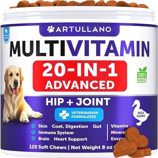 Dog Multivitamin Chewable with Glucosamine 20 in 1 - Dog Vitamins and Supplements - Senior & Puppy Multivitamin for Dogs - Pet Joint Support Health - Immunity, Mobility, Gut Skin - 120 Chews