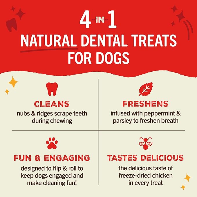 Stella & Chewy's Dental Delights with Freeze-Dried Chicken - Small Dental Treats for Dogs, Single Serve
